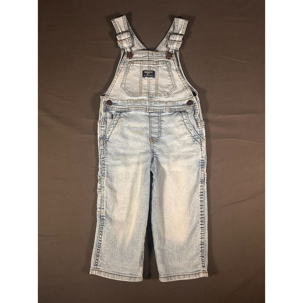 OshKosh B'gosh Toddler 2T Light Wash Denim Bib Overalls Vestbak Boy Mom Outdoor